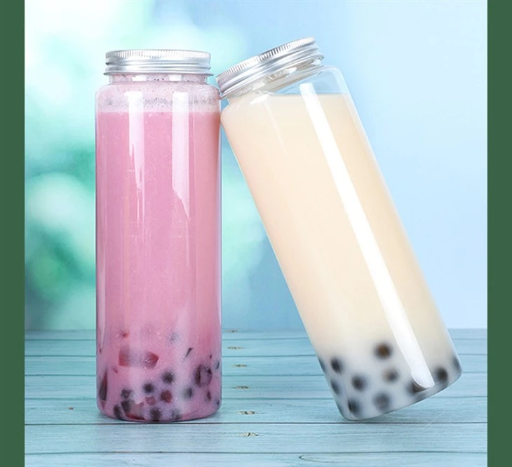 알루미늄 뚜껑이 달린 플라스틱 둥근 애완 동물 주스 병