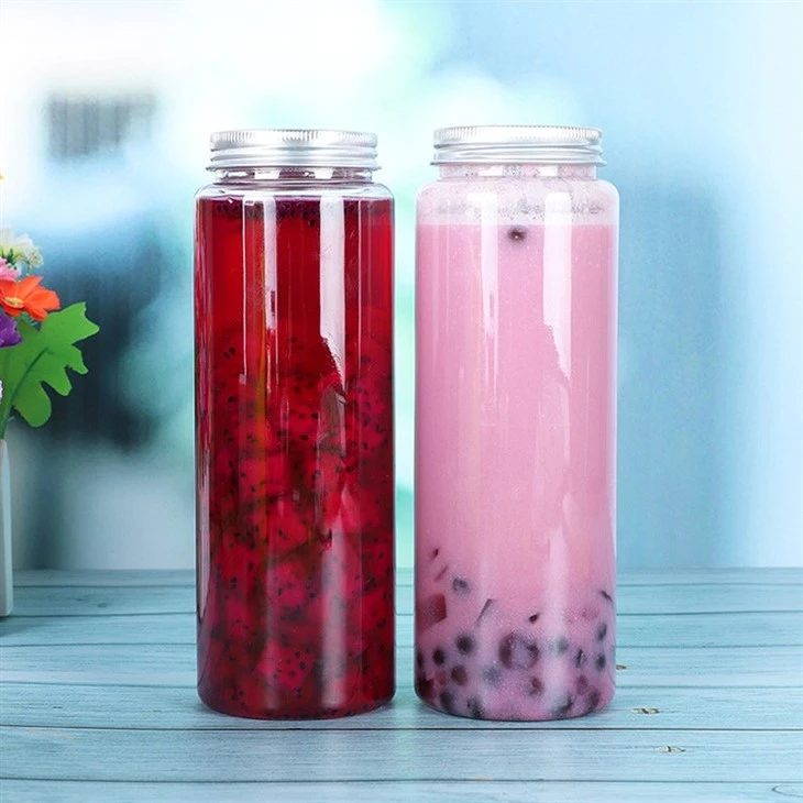 Plastic Round Pet Juice Bottle With Aluminum Lids